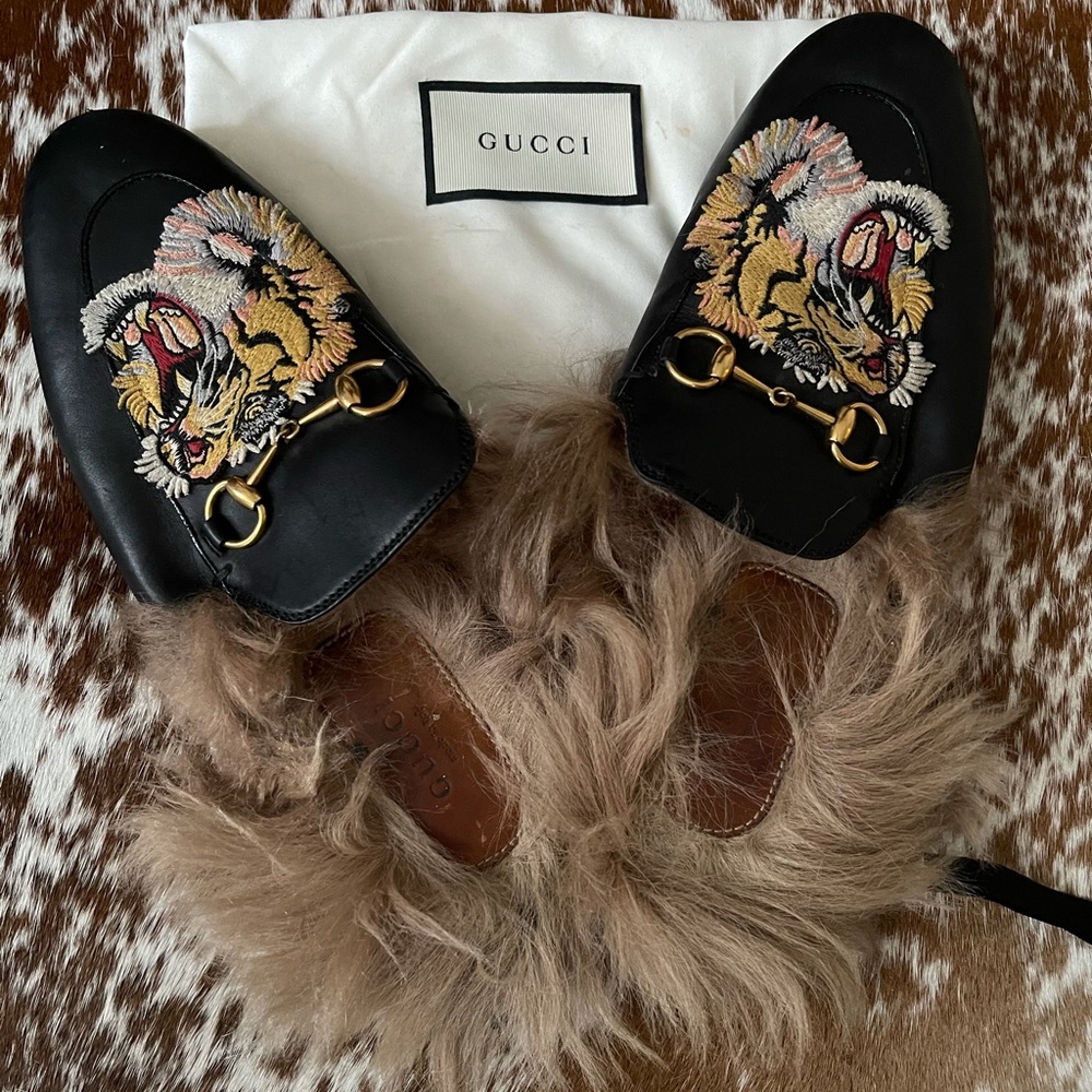 Gucci Fur Lined Princeton Tiger Mules